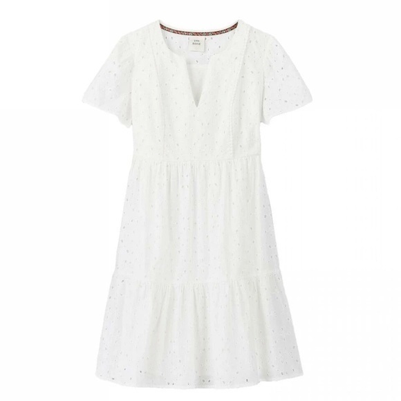 NWT White Eyelet Tiered Ruffle Swing Dress Mini Knox Rose Short Sleeve New - Picture 1 of 8